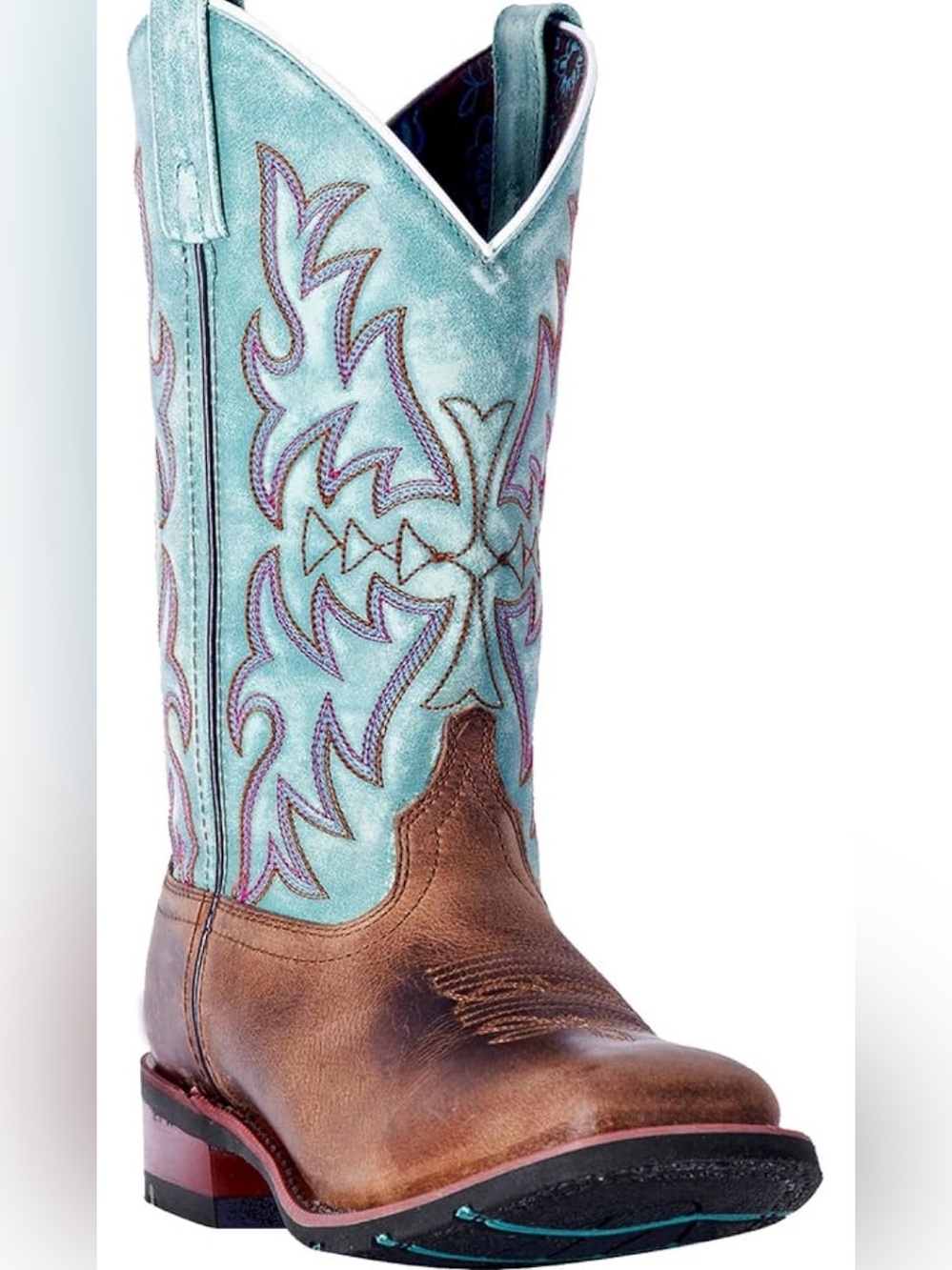 Laredo 5607 Women's Western Boots Brown Leather Turquoise Shaft US 7.5 two-toned